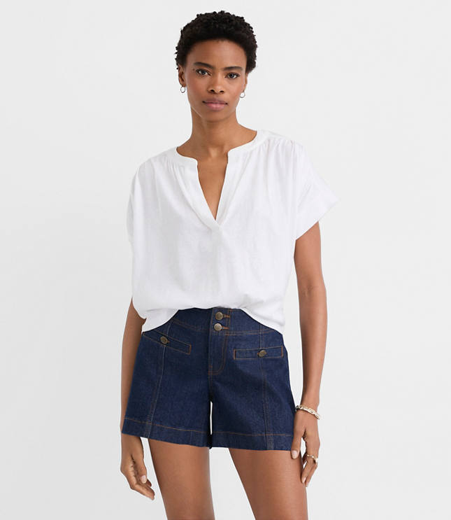 Petite Split Neck Mixed Media Top