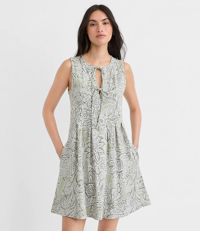 Petite Floral Pintucked Bow Mini Pocket Dress