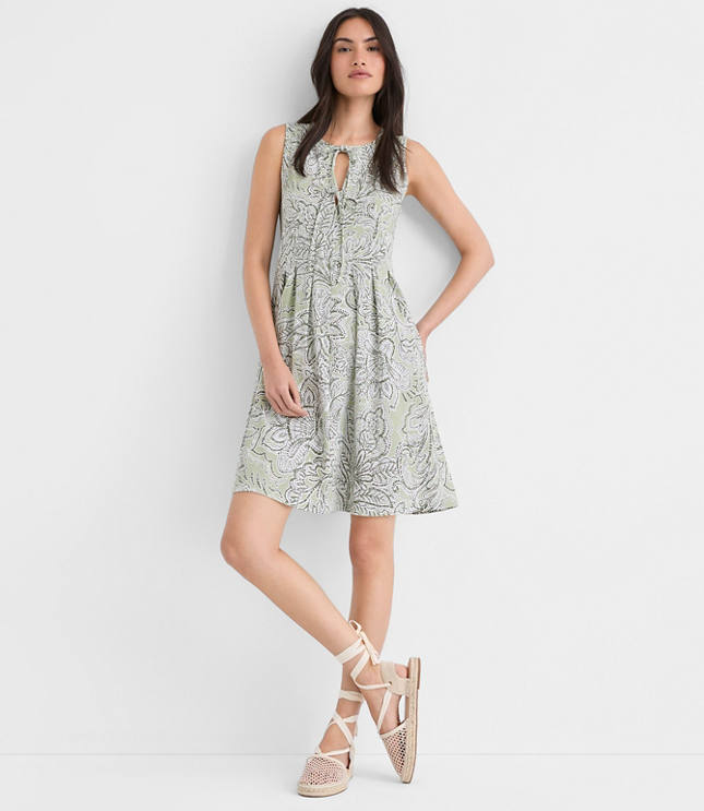 Petite Floral Pintucked Bow Mini Pocket Dress