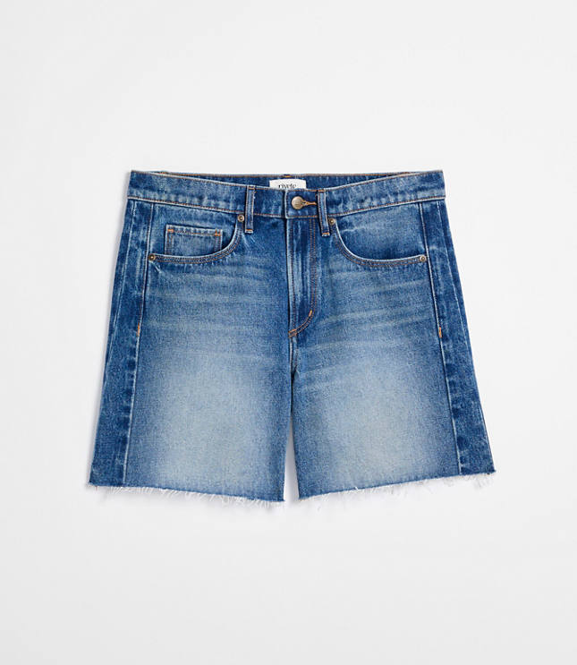 Rivete Petite Curvy Fresh Cut Seamed Boyfriend Shorts in Dark Wash