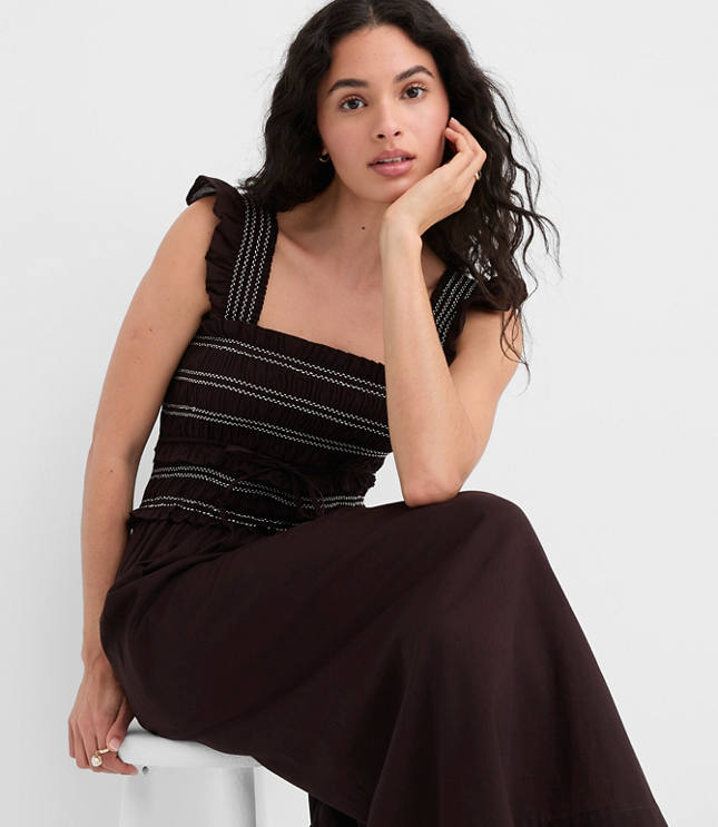 Petite Ruffle Strap Smocked Midi Dress