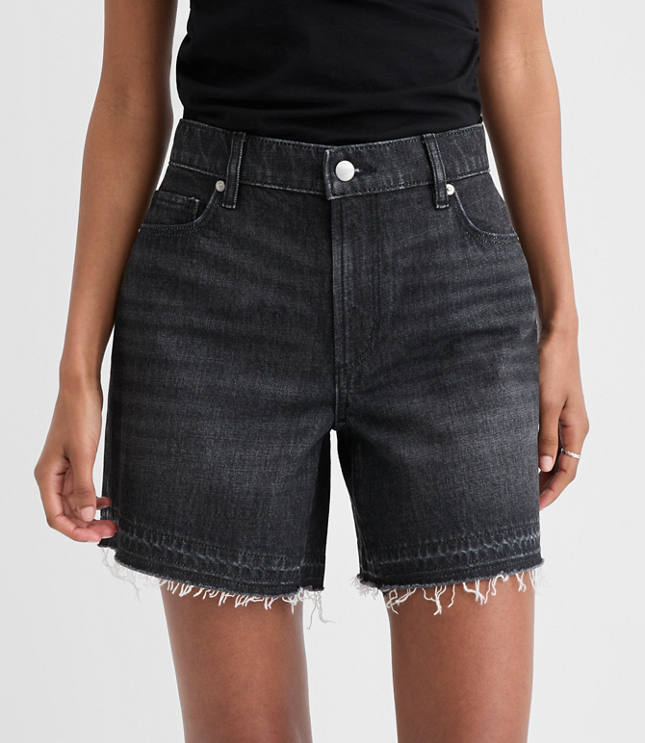 Rivete Petite Unpicked Boyfriend Shorts Noir Wash