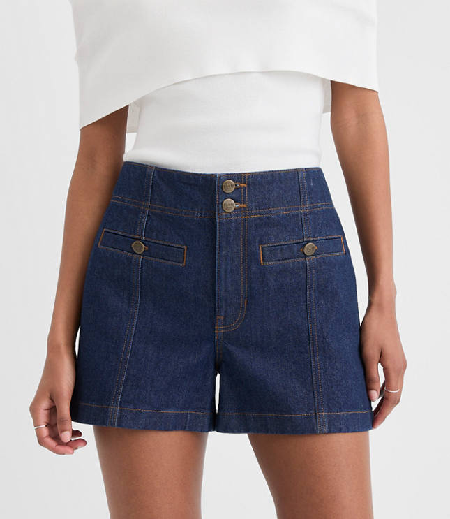 Rivete Petite Double Shank High Rise Denim Shorts Nova Wash