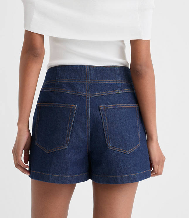 Rivete Petite Double Shank High Rise Denim Shorts in Nova Wash