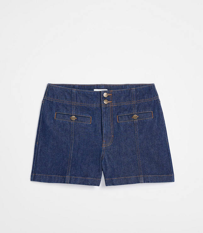 Rivete Petite Double Shank High Rise Denim Shorts Nova Wash