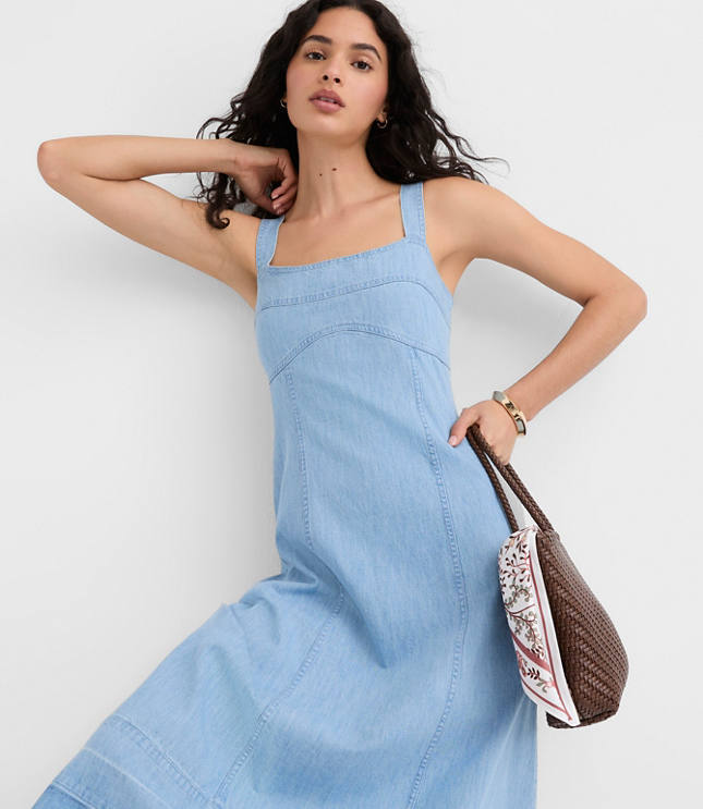Petite Chambray Released Hem Midi Dress