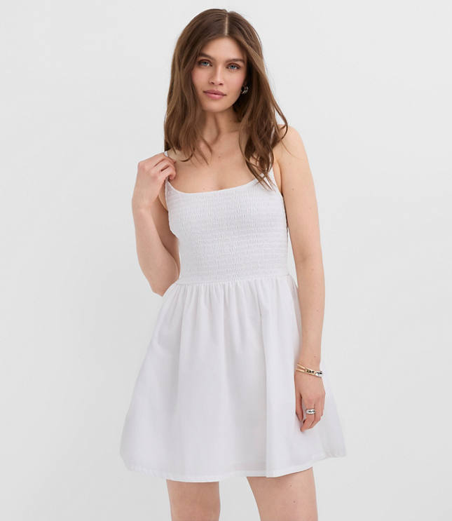 Petite Poplin Strappy Smocked Mini Pocket Dress