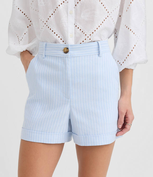 Petite Cuffed Shorts in Striped Twill carousel Product Image 2