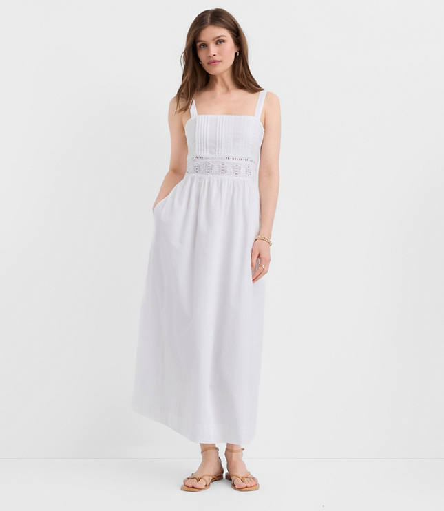 Petite Lace Trim Pintucked Midi Pocket Dress