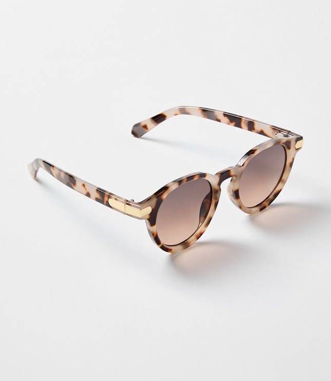 Metallic Trim Round Sunglasses - Tortoise Brown