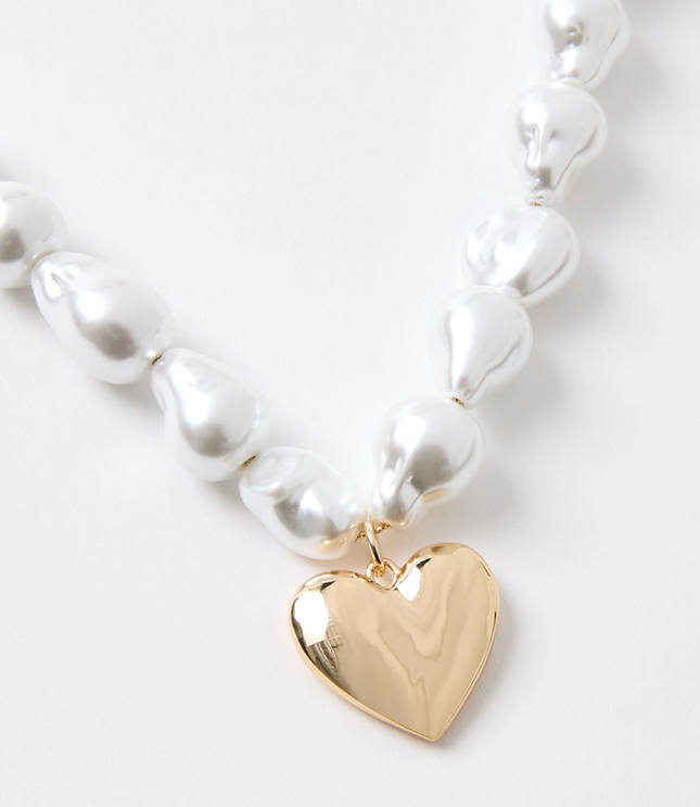 Pearlized Heart Statement Necklace
