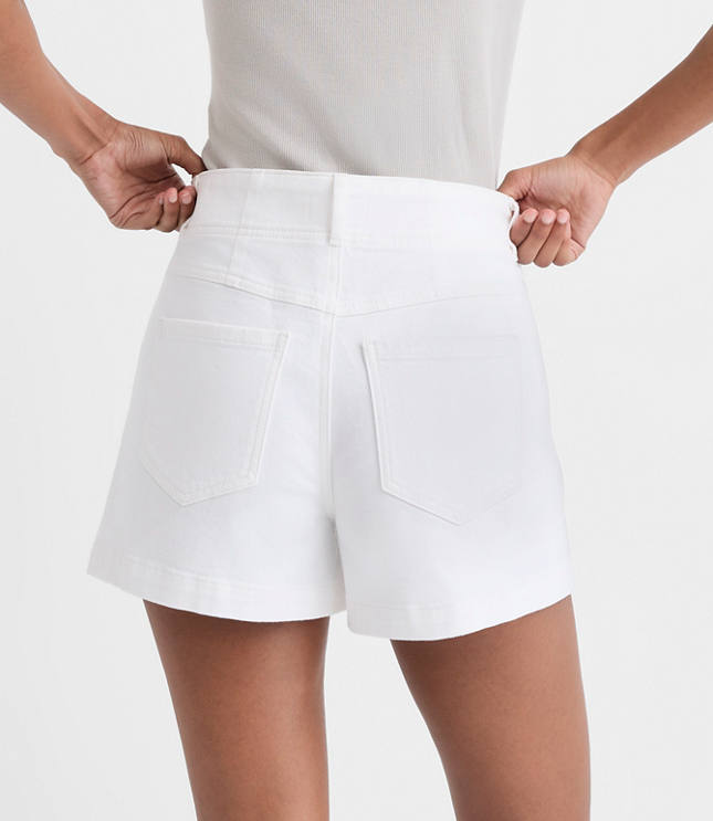 Rivete Seamed High Rise Denim Shorts in White