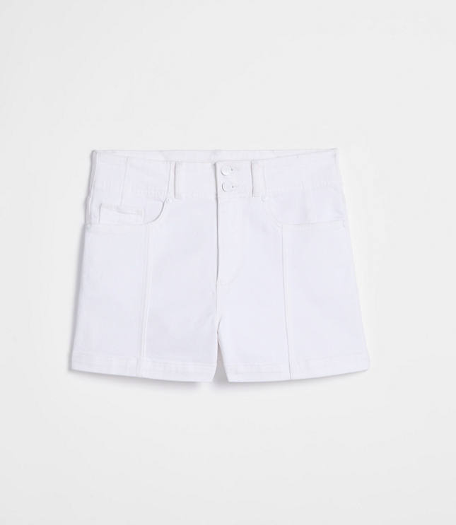 Rivete Seamed High Rise Denim Shorts in White