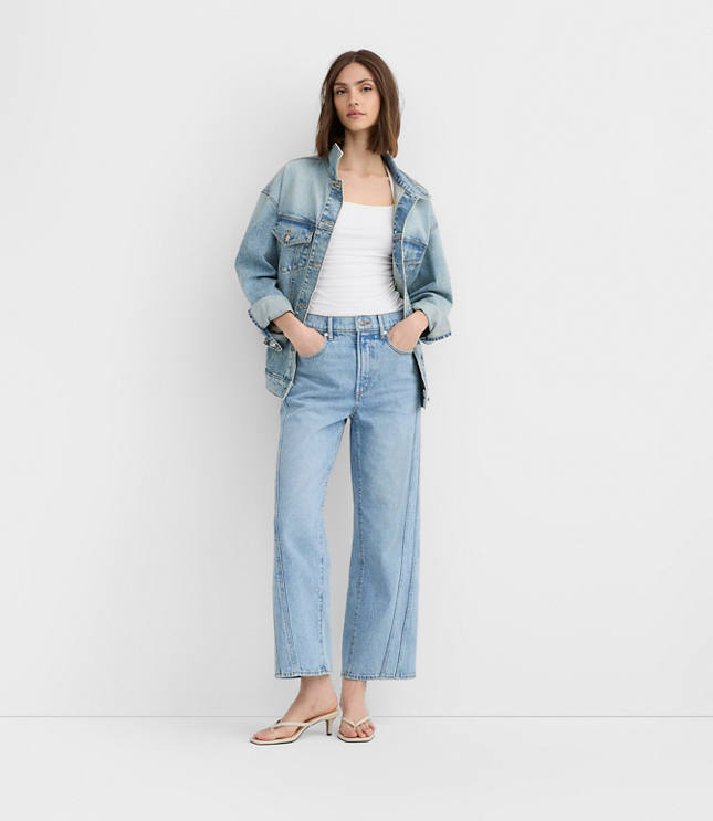 Rivete Twist Seam High Rise Wide Leg Crop Jeans in Original Medium Stone Wash