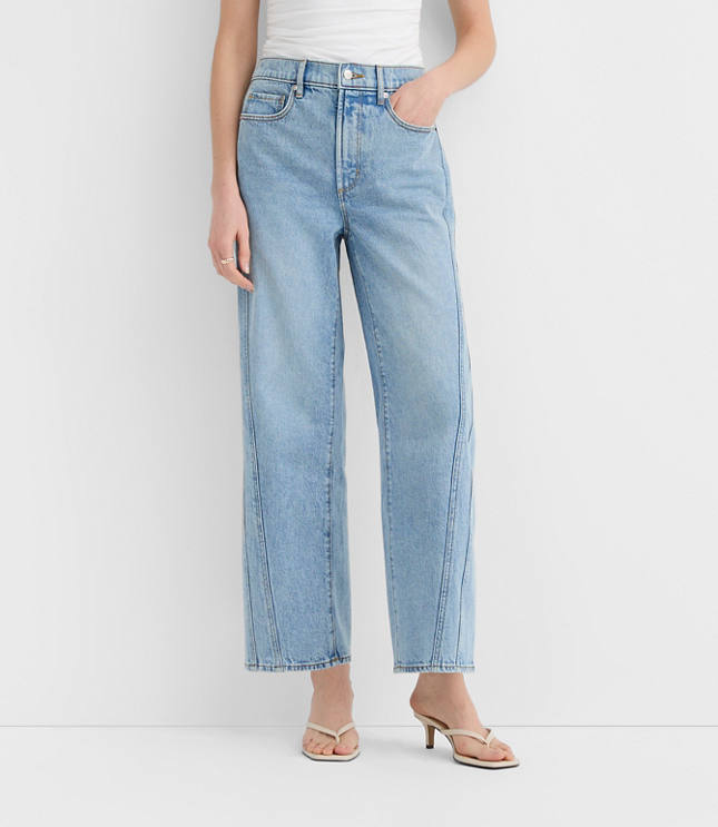 Rivete Twist Seam High Rise Wide Leg Crop Jeans in Original Medium Stone Wash