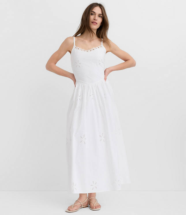 Petite Floral Eyelet Strappy Midi Dress