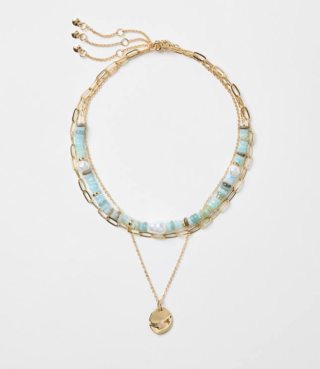 Pearlized Coin Layered Necklace Set