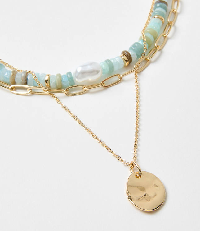 Pearlized Coin Layered Necklace Set