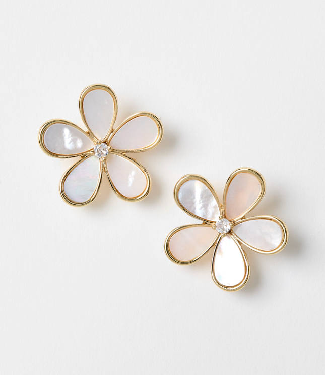 Mother Of Pearl Flower Stud Earrings