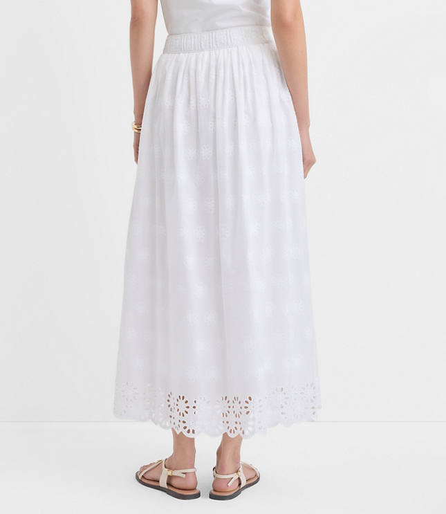 Petite Scalloped Eyelet Pull On Midi Pocket Skirt