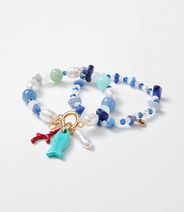 Pearlized Fish Beaded Stretch Bracelet Set carousel Product Image 1