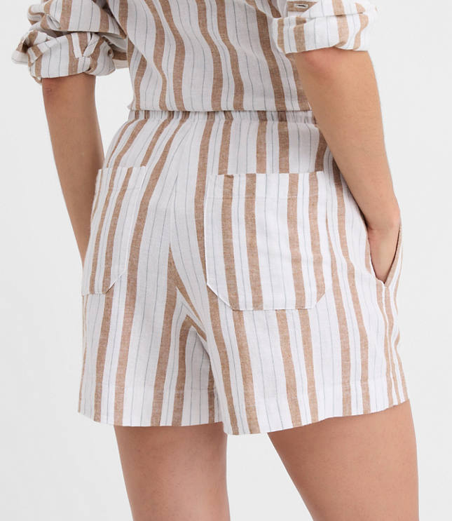 Petite Sawyer Pull On Shorts Striped Linen Cotton