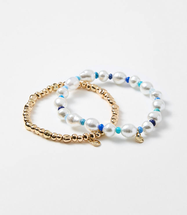 Pearlized & Metallic Beaded Stretch Bracelet Set carousel Product Image 1