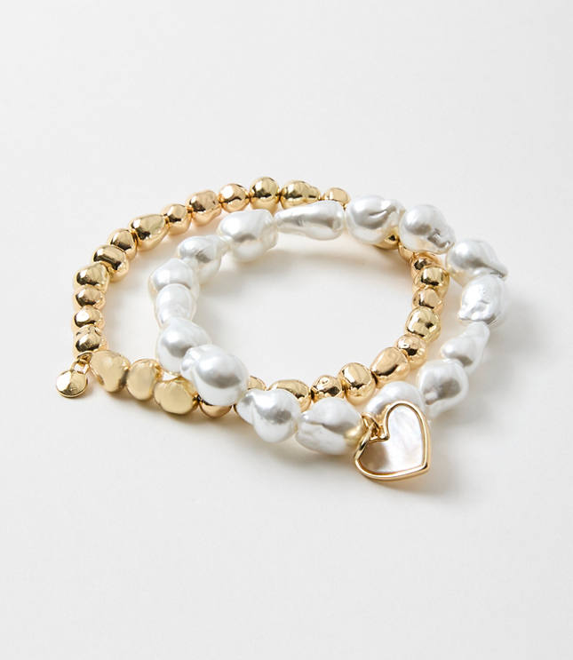 Pearlized Heart Stretch Bracelet Set