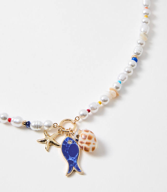 Pearlized Fish & Seashell Pull Tie Necklace carousel Product Image 2