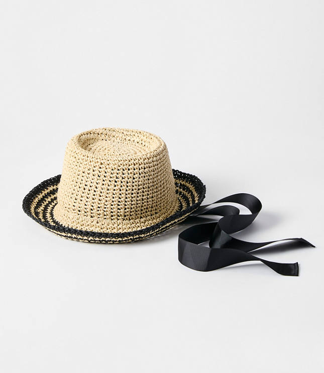 Striped Raffia Bow Hat