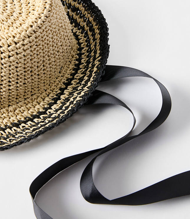 Striped Raffia Bow Hat