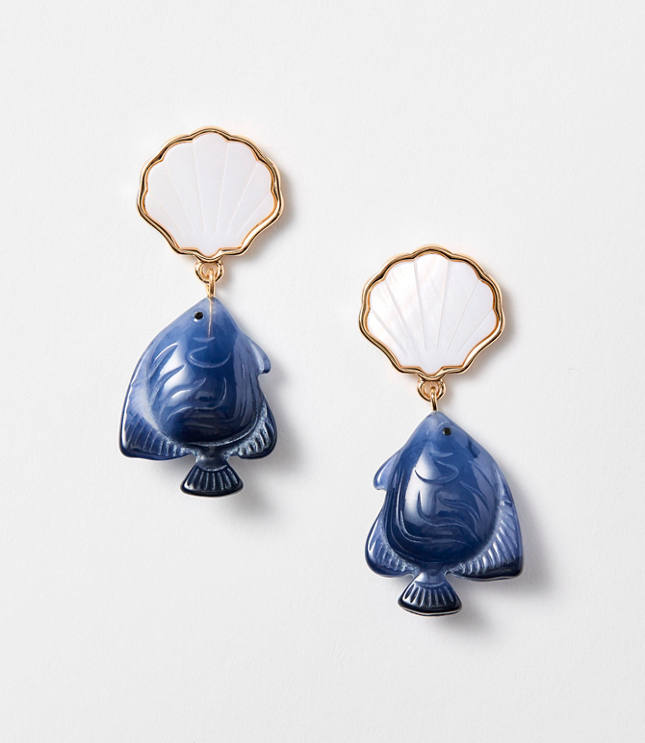 Mother Of Pearl Seashell & Fish Drop Earrings carousel Product Image 1