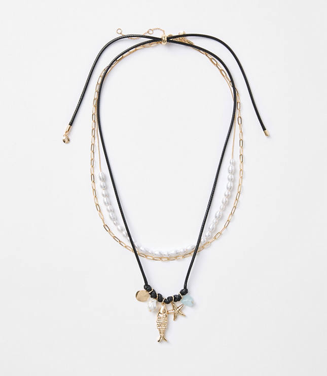 Pearlized Fish Cluster Layered Necklace Set