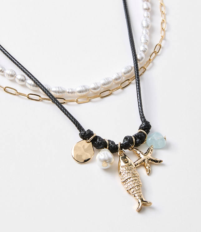 Pearlized Fish Cluster Layered Necklace Set