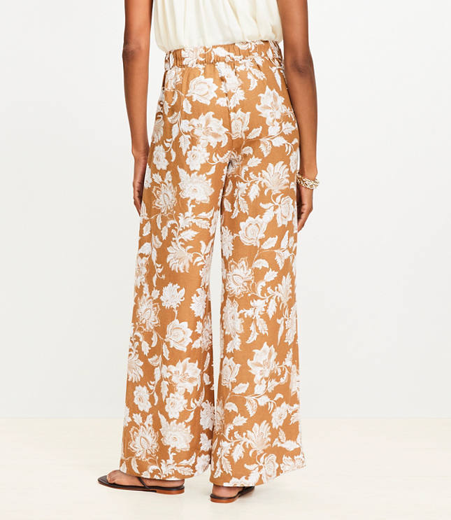 Tall Floral Pull On Wide Leg Pants in Linen Blend