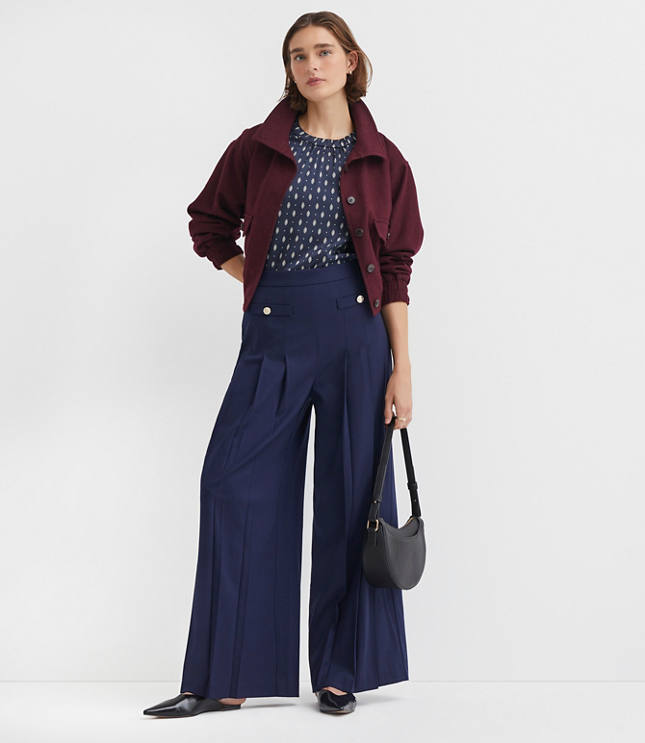 Pleated Ultra Wide Leg Pants Twill