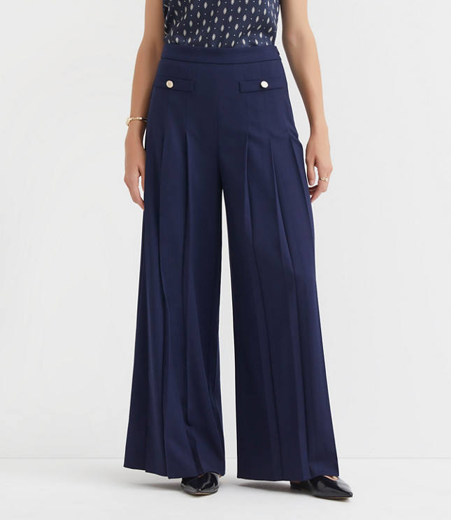 Pleated Ultra Wide Leg Pants in Twill