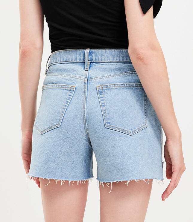 Flip Hem High Rise Cut Off Denim Shorts in Light Vintage Indigo Wash