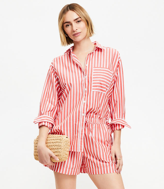 Loft Petite Breezy Shorts in Striped Poplin