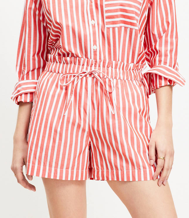 Petite Breezy Shorts in Striped Poplin