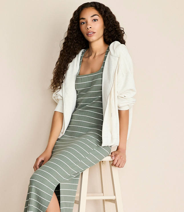 Lou & Grey Stripe Ribbed Maxi Elbow Sleeve Dress