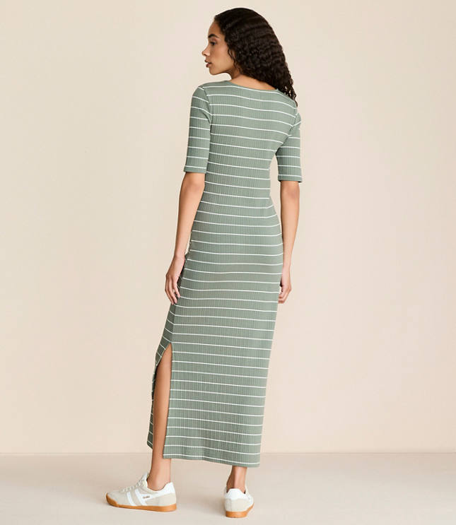 Lou & Grey Stripe Ribbed Maxi Elbow Sleeve Dress