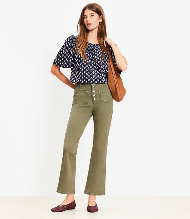 Patch Pocket High Rise Kick Crop Jeans in Evening Olive