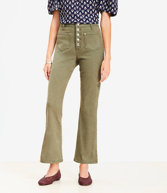 Patch Pocket High Rise Kick Crop Jeans in Evening Olive