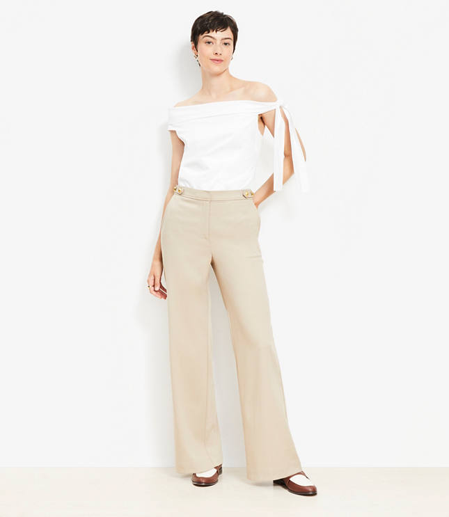 Tab Waist Wide Leg Pants in Twill