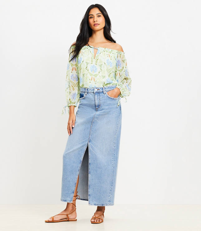 Loft Denim Maxi Skirt in Light Vintage Wash
