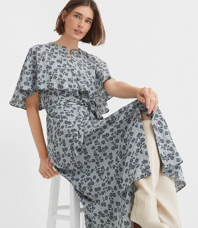 Floral Cape Midi Dress