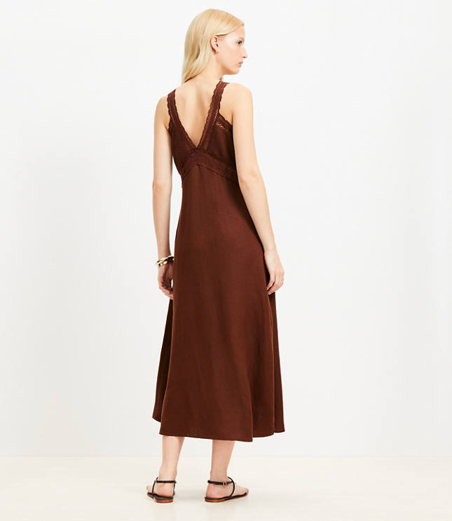 Lace Trim Linen Blend Midi Dress