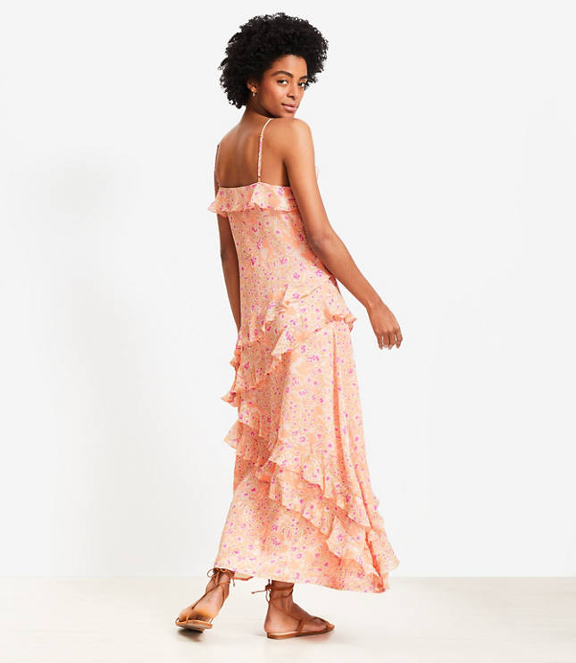 Petite Floral Ruffle Strappy Maxi Dress