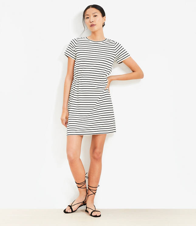 Loft Stripe Gathered Waist Mini Tee Dress
